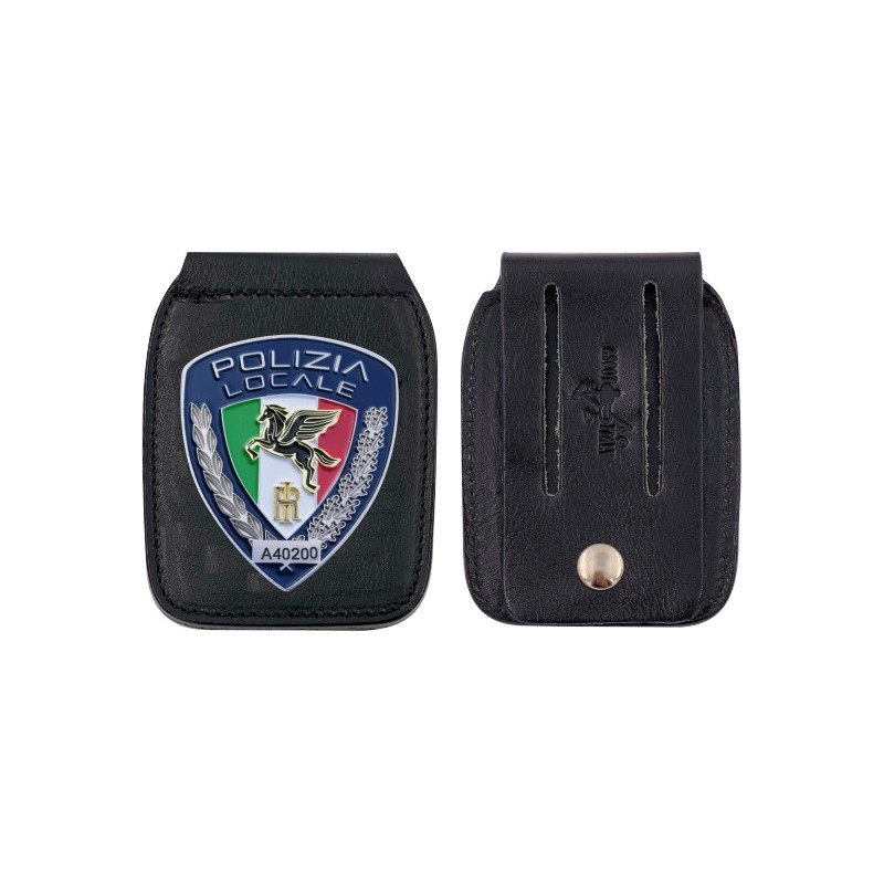 604 Porta Placca sia da Cintura che da Collo Polizia Locale Logo Pegaso by Ascot