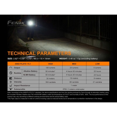 Torcia Led 100 Lumen E01 V2.0 by Fenix