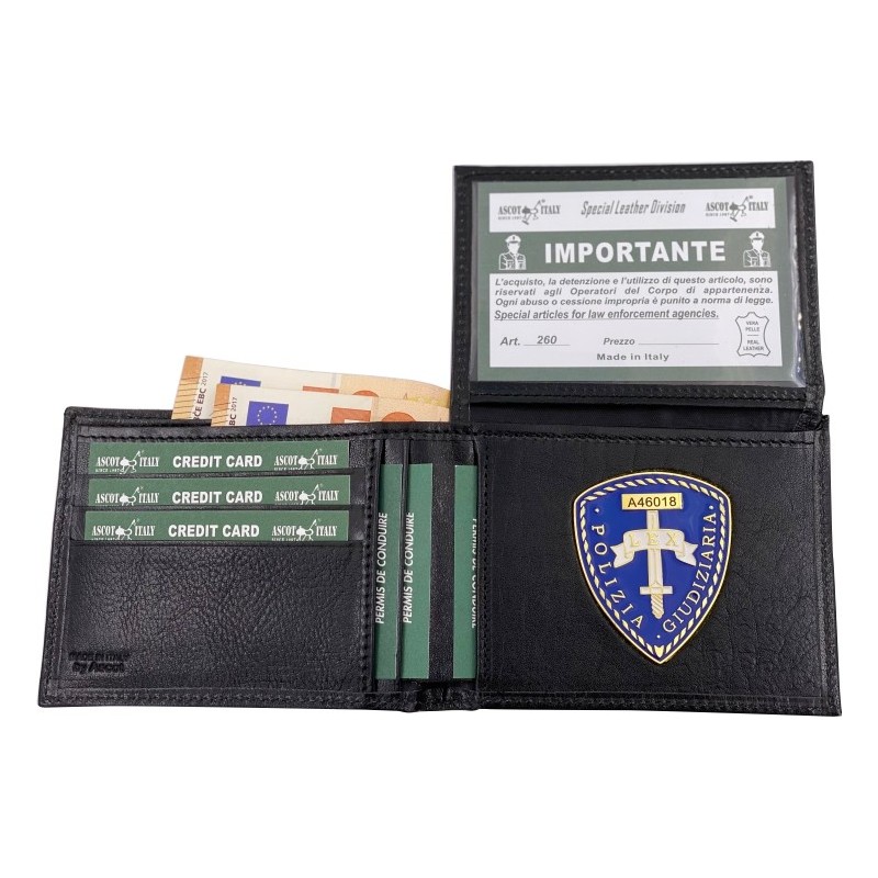 260P Portafoglio in Pelle Polizia Giudiziaria con Placca by Ascot